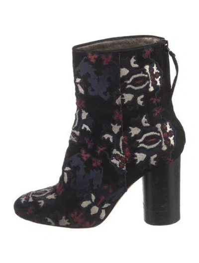 Pre-owned Isabel Marant Suede Floral Print Lace-up Boots In Black
