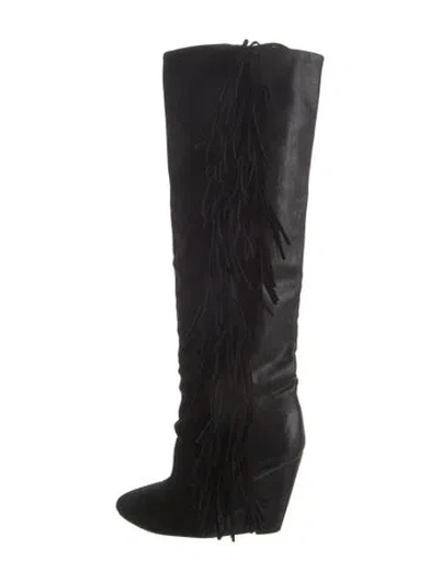 Pre-owned Isabel Marant Suede Fringe Trim Accent Boots In Black