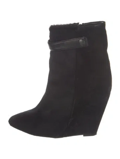 Pre-owned Isabel Marant Suede Fur Trim Boots In Black