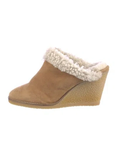 Pre-owned Isabel Marant Suede Fur Trim Mules In Brown