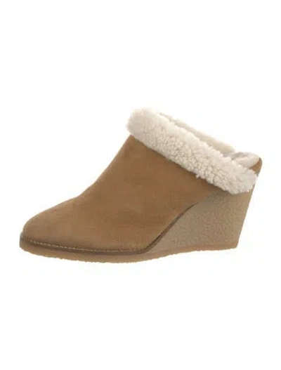 Pre-owned Isabel Marant Suede Fur Trim Mules In Neutral