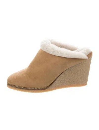 Pre-owned Isabel Marant Suede Fur Trim Mules In Neutral