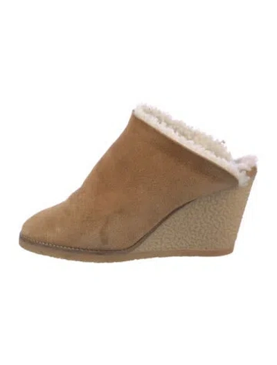Pre-owned Isabel Marant Suede Fur Trim Mules In Neutral