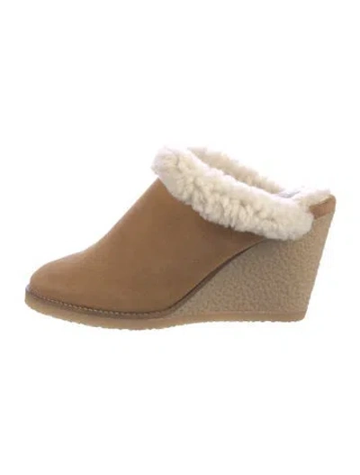 Pre-owned Isabel Marant Suede Fur Trim Mules In Neutrals