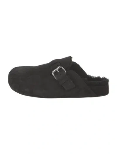 Pre-owned Isabel Marant Suede Fur Trim Mules W/ Tags In Black