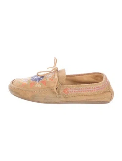 Pre-owned Isabel Marant Suede Graphic Print Moccasins In Neutral