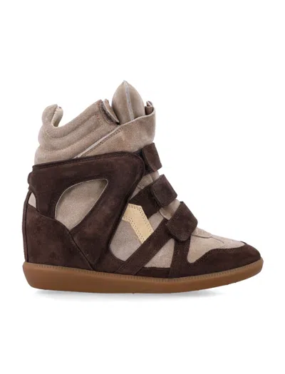 Isabel Marant Suede High-top Wedge Sneakers In Chocolate/sand Brown