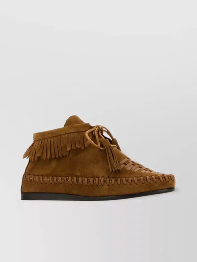 ISABEL MARANT SUEDE LACE-UP LOAFERS WITH FRINGE AND TASSEL