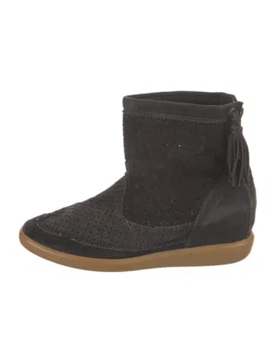 Pre-owned Isabel Marant Suede Lasercut Accents Wedge Sneakers In Black