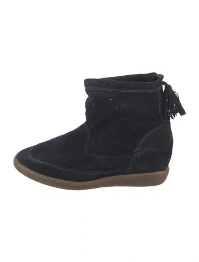 Pre-owned Isabel Marant Suede Lasercut Accents Wedge Sneakers In Black