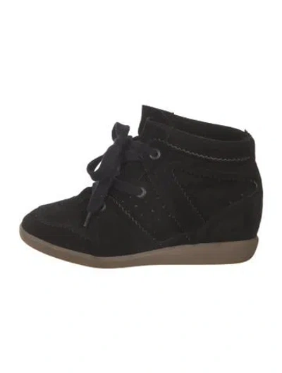 Pre-owned Isabel Marant Suede Lasercut Accents Wedge Sneakers In Black