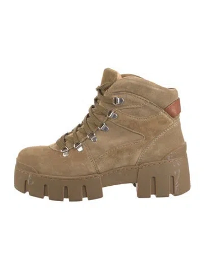 Pre-owned Isabel Marant Suede Leather Trim Embellishment Combat Boots In Brown