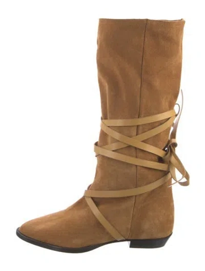 Pre-owned Isabel Marant Suede Leather Trim Embellishment Riding Boots In Brown