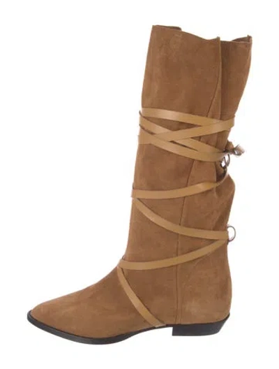 Pre-owned Isabel Marant Suede Leather Trim Embellishment Riding Boots In Brown