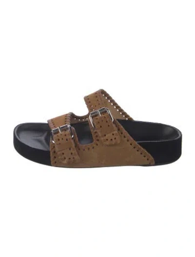 Pre-owned Isabel Marant Suede Leather Trim Embellishment Slides In Multicolor