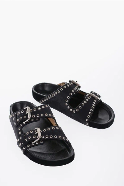 Isabel Marant Suede Lennyo Sandals With Eyelets And Double Buckle In Black