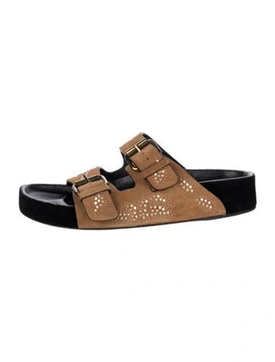 Pre-owned Isabel Marant Suede Patterned Slides In Brown
