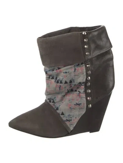 Pre-owned Isabel Marant Suede Printed Slouch Boots In Grey
