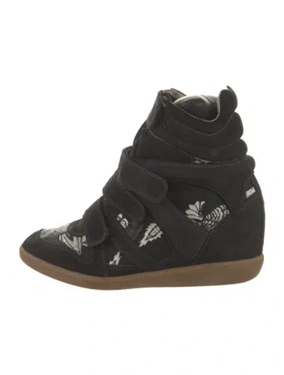 Pre-owned Isabel Marant Suede Printed Wedge Sneakers In Black