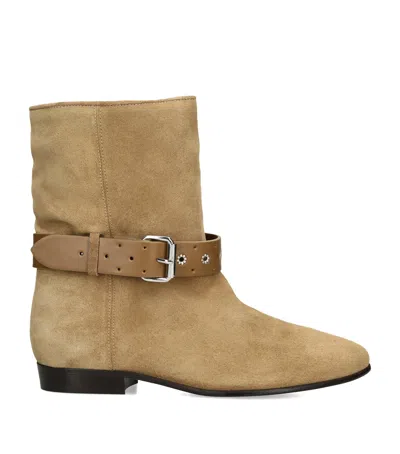 Isabel Marant Reena Buckled Suede Ankle Boots In Multi