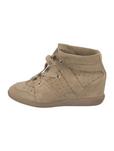 Pre-owned Isabel Marant Suede Scalloped Accent Wedge Sneakers In Brown