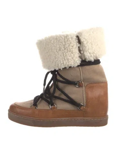 Pre-owned Isabel Marant Suede Snow Boots In Neutrals/red