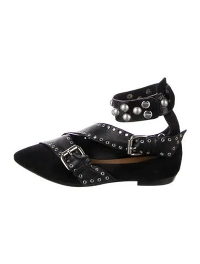 Pre-owned Isabel Marant Suede Studded Accents Flats In Black