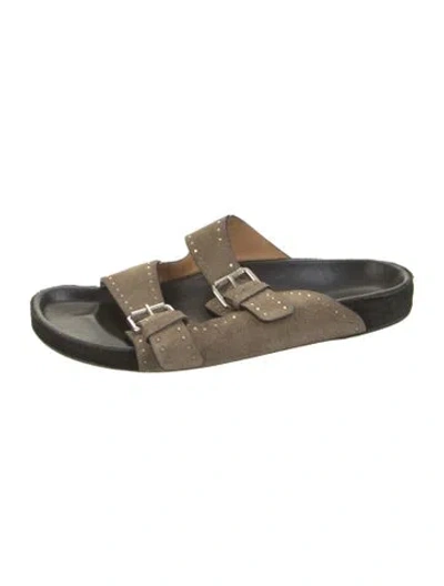 Pre-owned Isabel Marant Suede Studded Accents Slides In Green