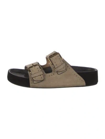 Pre-owned Isabel Marant Suede Studded Accents Slides In Green