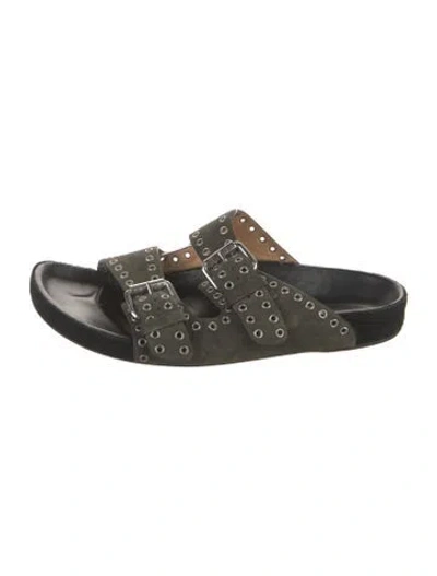 Pre-owned Isabel Marant Suede Studded Accents Slides In Green