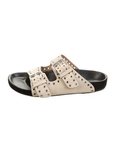 Pre-owned Isabel Marant Suede Studded Accents Slides In Neutral