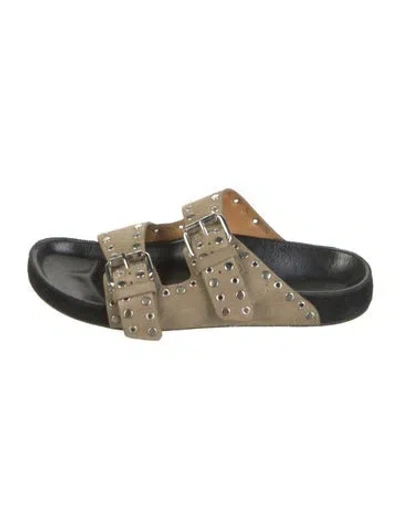 Pre-owned Isabel Marant Suede Studded Accents Slides In Neutrals