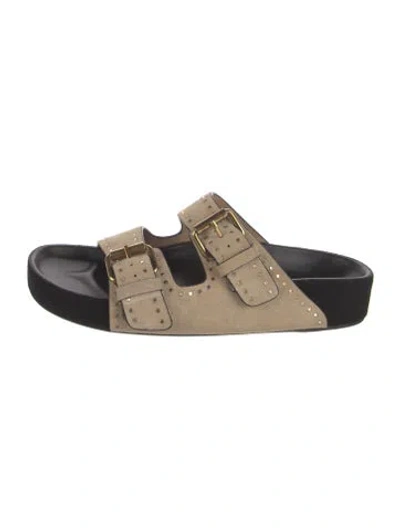 Pre-owned Isabel Marant Suede Studded Accents Slides In Neutrals