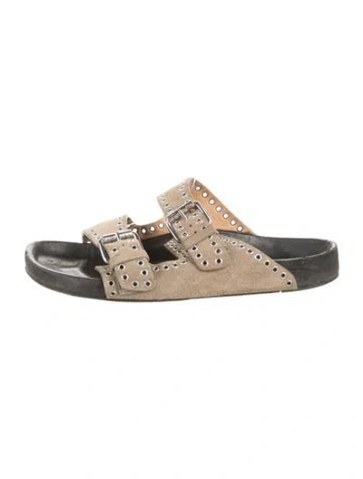 Pre-owned Isabel Marant Suede Studded Accents Slides In Neutrals