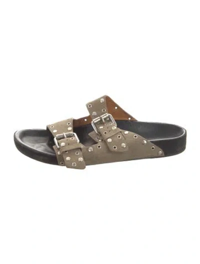 Pre-owned Isabel Marant Suede Studded Accents Slides In Neutrals
