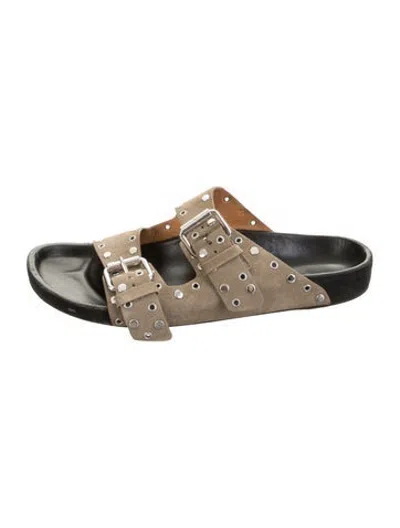 Pre-owned Isabel Marant Suede Studded Accents Slides In Neutrals