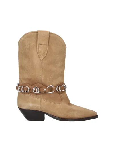 Isabel Marant Suede Western Mid-calf Boots With Buckled Harness In Brown