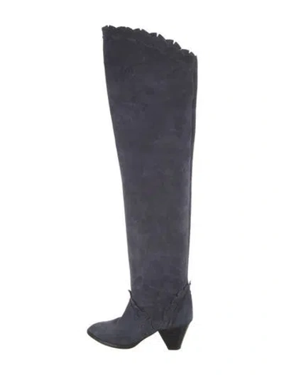 Pre-owned Isabel Marant Suede Whipstitch Trim Boots In Blue
