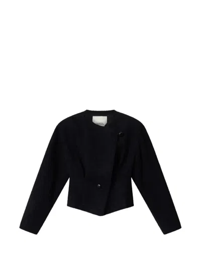 Isabel Marant Suna Cropped Wool Blend Textured Jacket In Black