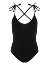 Isabel Marant Swan Criss-cross Straps Swimsuit In Black