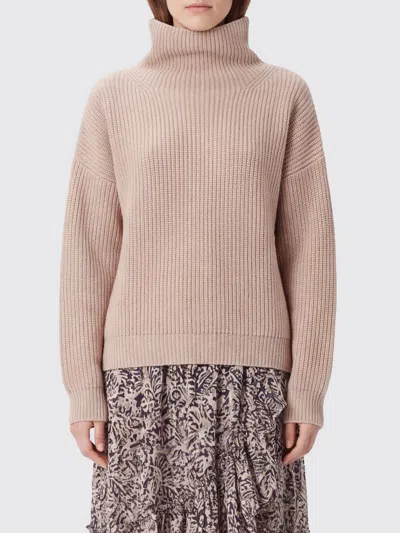 Isabel Marant Ribbed Knit Sweater With High Turtleneck And Cropped Hem In Nude
