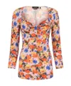 Isabel Marant Sweetheart Neck Floral Printed Velvet Top In Multicolor