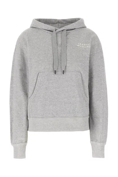 Isabel Marant Sylla Logo Embroidered Drawstring Hoodie In Grey