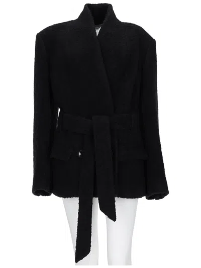 Isabel Marant Syndra Belted Oversized Virgin Wool-blend Jacket In Multi