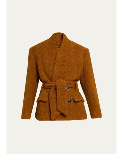 Isabel Marant Syndra Boucle Belted Oversized Wrap Jacket In Brown