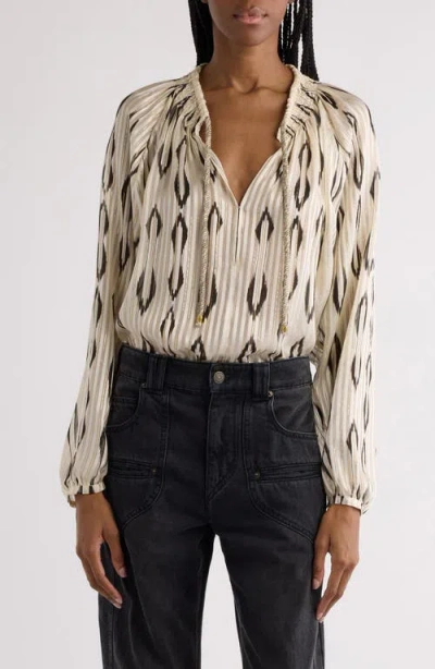 Isabel Marant Syra Ikat Print Peasant Top In Beige