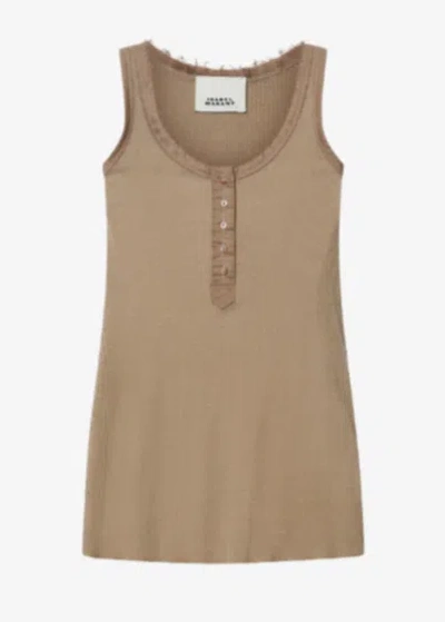 Isabel Marant Helma Henley Ribbed Top In Brown