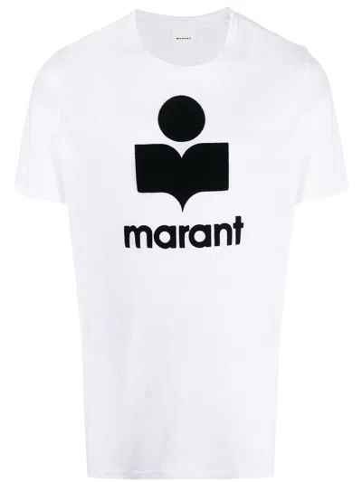 Isabel Marant Linen Crew Neck T-shirt With Bold Graphic Logo In White