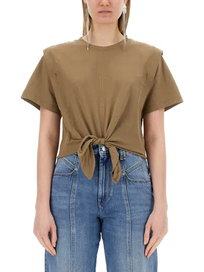 Isabel Marant Zelikia Tied-waist T-shirt In Brown