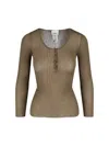 Isabel Marant Ribbed Texture Scoop Neck Long Sleeves In Green